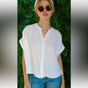 FELICITE Short Sleeve Shirt Check Cotton- White, size small (1)